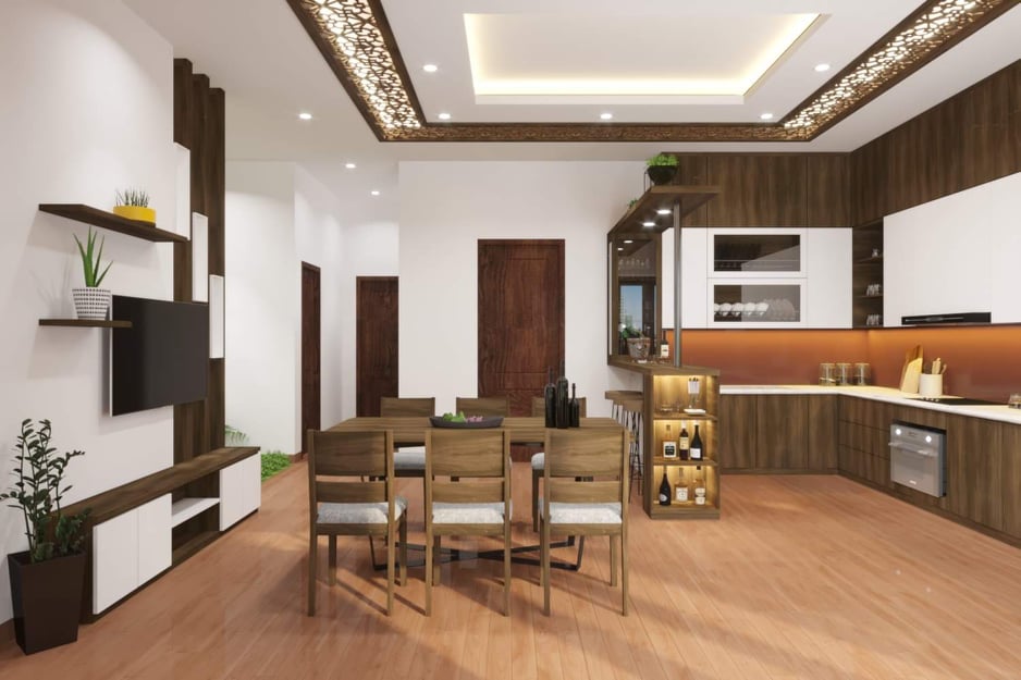 Trần thạch cao viền ph&agrave;o chỉ gỗ tại TP Vinh Nghệ An