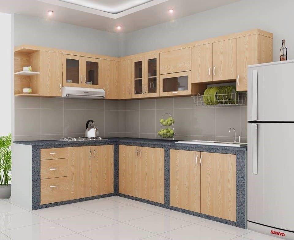 Tủ bếp h&igrave;nh chữ L chất liệu nhựa kết hợp Acrylic cao cấp