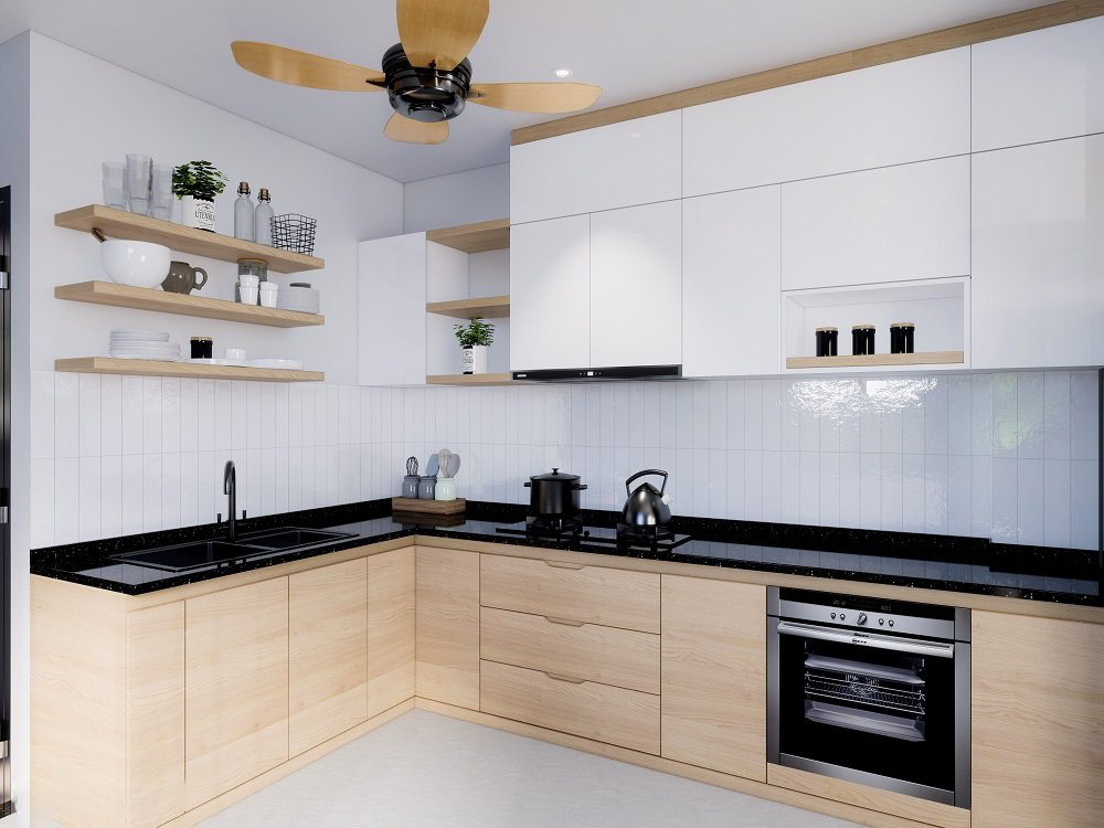 Thi c&ocirc;ng nội thất tủ bếp MDF, Acrylic b&oacute;ng gương tại Nghệ An